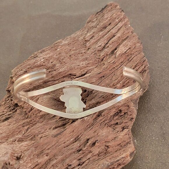 Vintage Sterling Navajo Two Turquoise Leaf Cuff - Picture 7 of 10